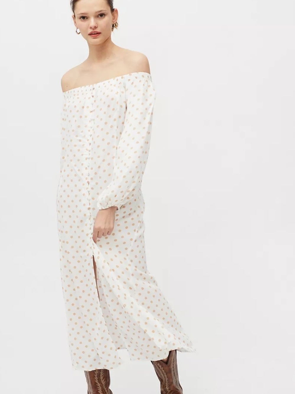 AFRM | Rica Off-the-shoulder Polka Dot Midi Dress | S
